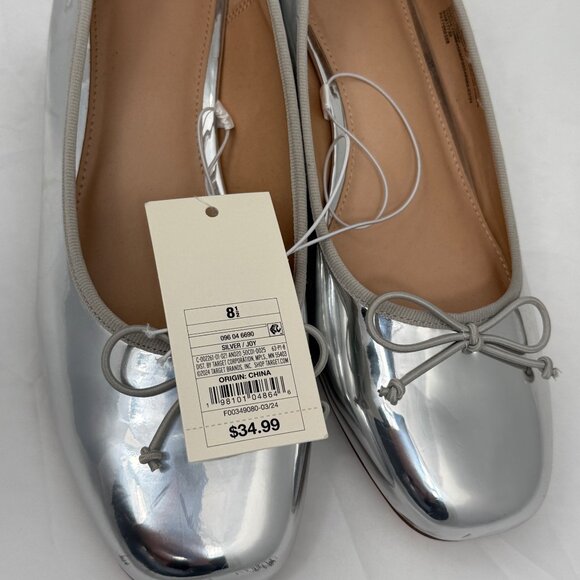 A New Day Womens Silver Ballet Flats Size 8.5 Shiny Finish Round Toe Bow Accent - Picture 11 of 12